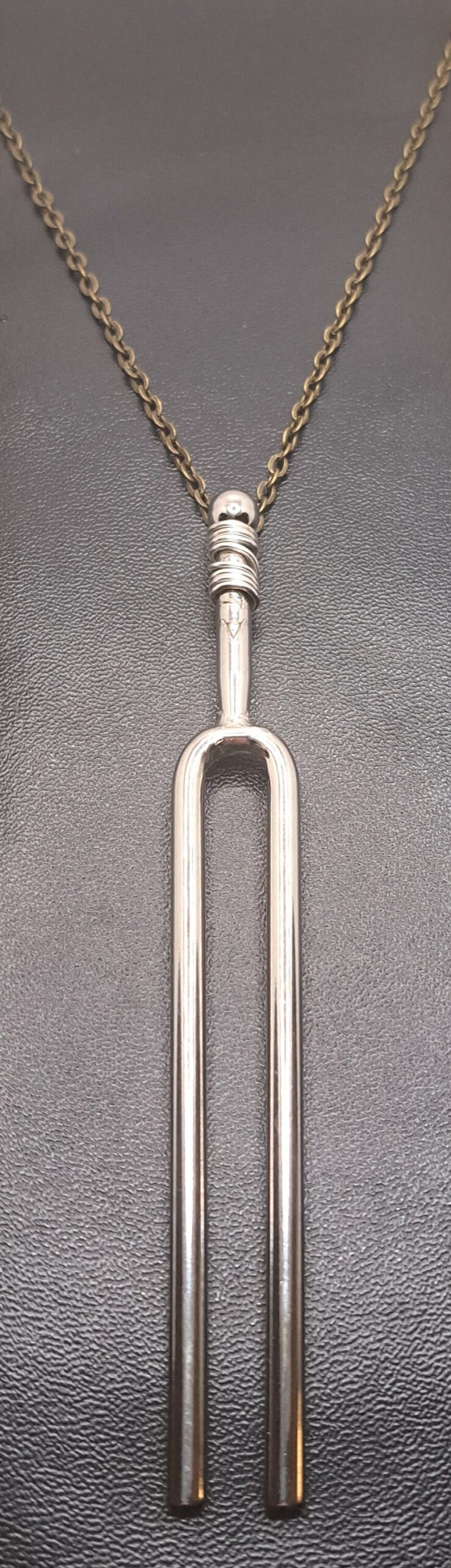 Handmade Tuning Fork Necklace with bronze chain, tuned to A440 Hz
