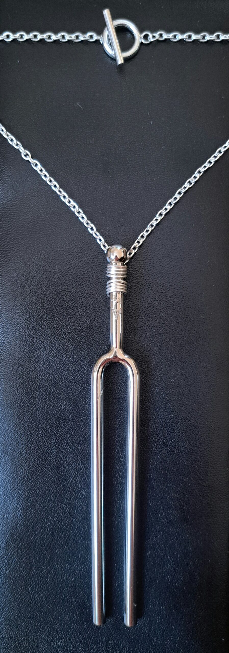 Handmade Tuning Fork Necklace with platinum chain, tuned to A440 Hz