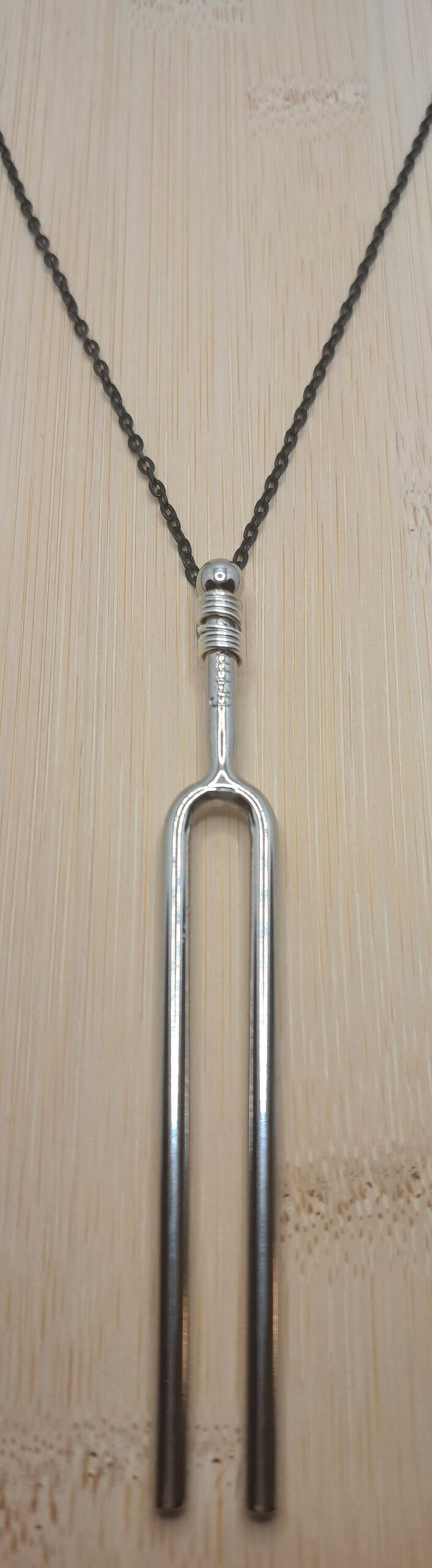 Tuning Fork Necklace on a black chain, handmade jewelry in A440 Hz